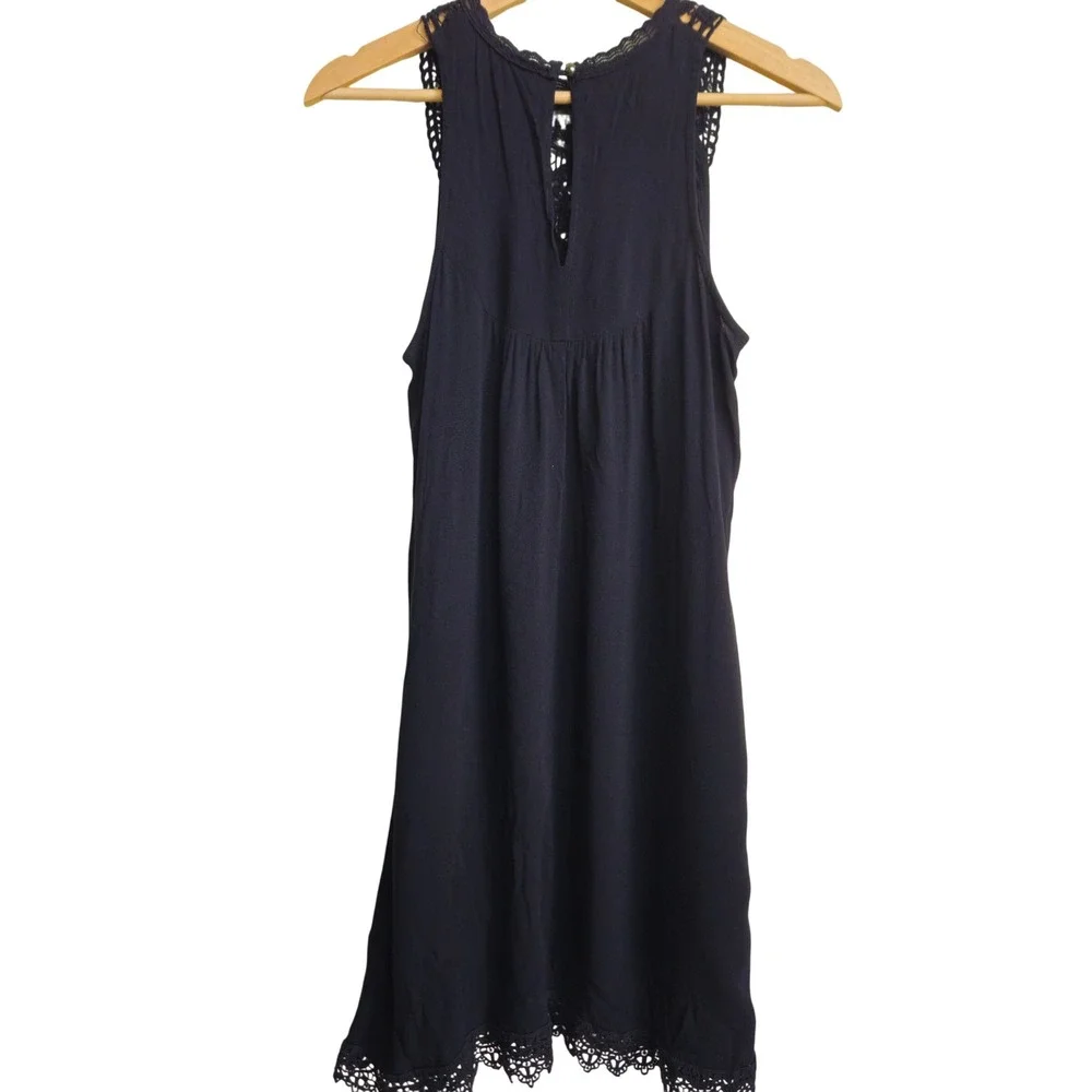 Black Sleeveless Shift Dress Crochet Lace Bib Small Boho Dark Fairy Whimsigoth